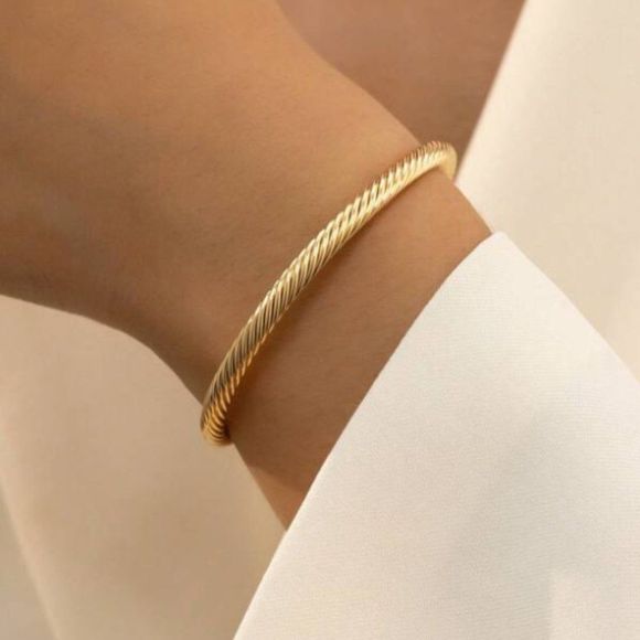 Gold Color Open Cuff Bracelet Adjustable - Picture 2 of 4